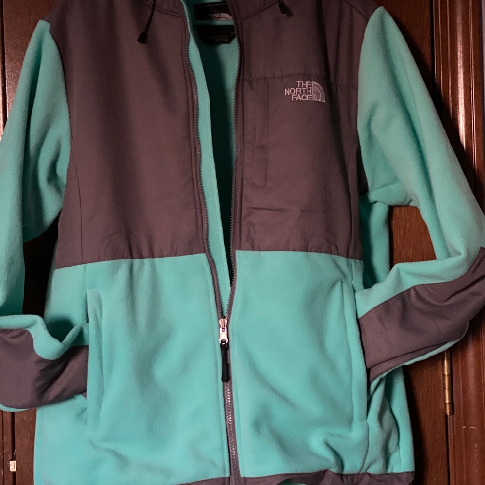 North face jacket teal with hood